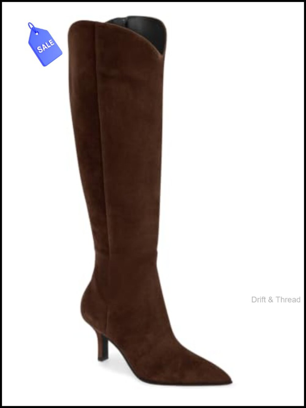 Knee High Kitten Heel Pointed Toe Faux Suede Boots Side Zipper